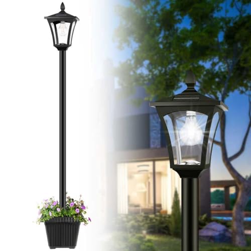 Derynome 72 Solar Lights Outdoor 6000K Waterproof Solar Post Lamp Ligts with Planter Dusk to Dawn Garden Lights for Backyard Pathway Patio Lawn Driveway Decor