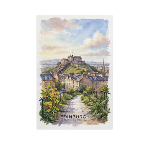 Poster d'Édimbourg aquarelle 60x90 art mural vintage pour maison