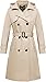 FARVALUE Women's Waterproof Trench Coat Long Double Breasted Windbreaker Classic Belted Lapel Overcoat with Removable Hood Khaki Large
