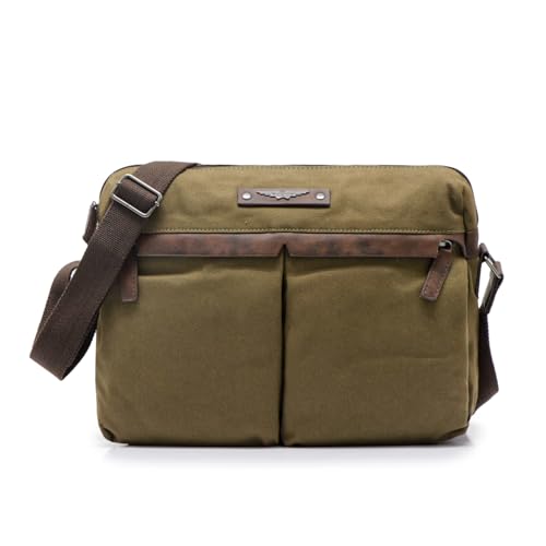 Image of Police Premium Messenger Bag for Men | Separate Laptop Compartment with Multiple Utility Pockets | Durable Canvas & Leather Trim | Adjustable Shoulder Strap | Olive Green