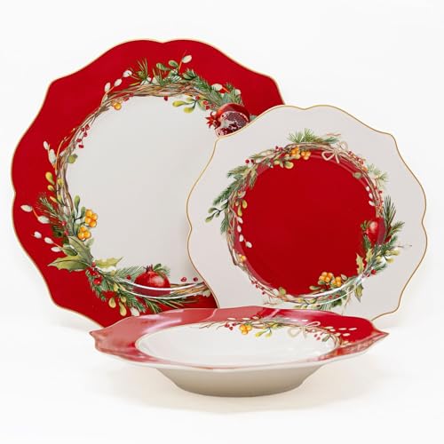 NAMAI - Servizio Piatti 6 Persone Natalizio, Porcellana Elegante, Resistenti e Adatti In Lavastoviglie e Microonde, Piatti Natalizi, Idea Regalo (Set Piatti 18 PZ)