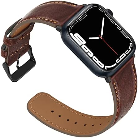 Anlinser Straps Compatible with Apple Watch Strap 45mm 44mm 42mm 41mm 40mm 38mm, Women Men Leather Straps Replacement Band Compatible for iWatch Series 8 7 6 5 4 3 2 1, SE(45mm/44mm/42mm, Dark Green)