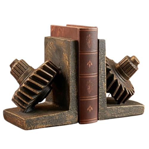 Bellaa Gear Bookends Decorative Book Ends for Shelves 29578