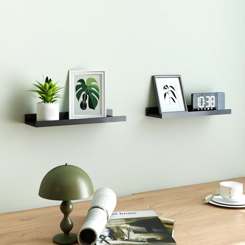 Image of Black Floating Shelves for Wall Decor, 14 in Shelf with Lip Set of 2