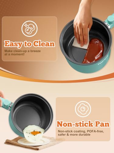 Image of Topwit 1.5L Hot Pot Electric, Portable Ramen Cooker, Non-Stick Frying Pan | BPA-free, Glass Lid, Overheat & Boil-dry Protection, Electric Pot for Pasta, Steak, College Dorm Office Travel Essentials