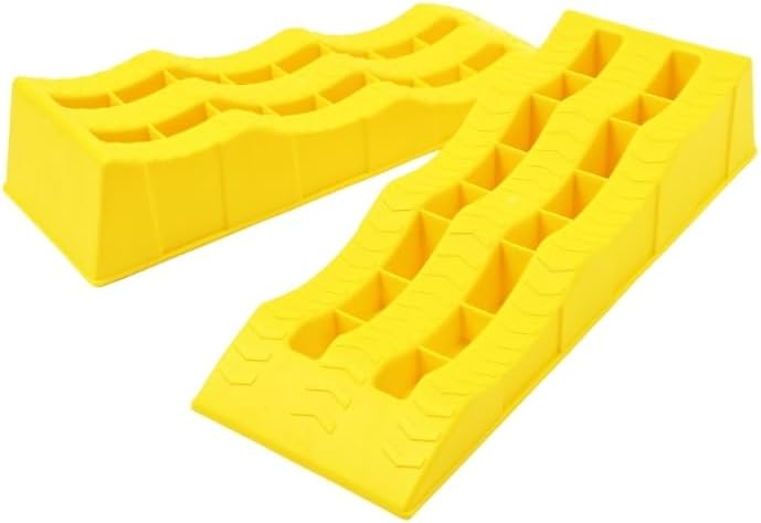 Wheel Chocks for Cars, RV Leveling Ramps, 2Pcs Heavy Duty RV Leveling Blocks for RVs Trailer Camper Car, Multifunctional Vehicle Ramps for Uneven Ground and Parking (Yellow)