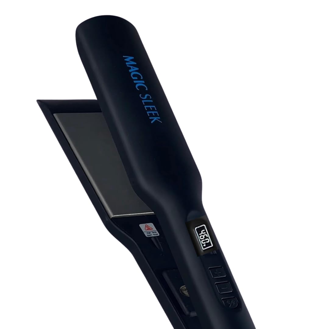 Magic Sleek Professional Titanium Flat Iron 1.75” | Hair Straightener | 460° Styling Temperature | All Hair Types | Digital Display | Multi Styling Tool | Smooth Floating Plates | Fast Heat-Up | Black