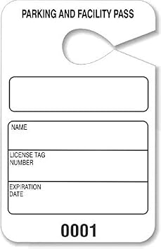 Hang Tag Parking Permit - Blank Parking Pass - Numbered Facility Pass - Car Parking Management - Disclaimer on Back 80Lbs/Cover cardstock - 100 Units Large 3.5 x 5.5 Inches Blank