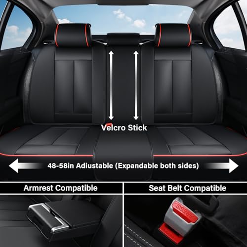 Image of Coverado Car Seat Covers Full Set, Black Redline Seat Covers for Cars, Automotive Seat Covers, Waterproof Nappa Leather Front Seats and Back Car Seat Protector, Universal Fit for Most Cars SUV Trucks