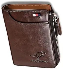 Carteira Masculina de Couro Antifurto Blindagem RFID Blocked Original em Couro PU Marrom – Blindada, Sofisticada e Compacta 12x10cm