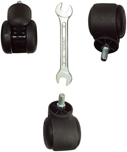 Thread Stem Caster (Wheel) for Office Chairs/Furniture - (Set of 5) Pieces With Free Open End Spanner (Black) By Finch Fox