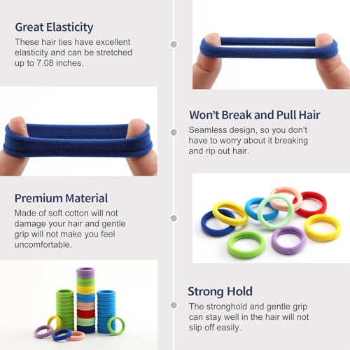 image for Bessrung 100 Pcs Thick Seamless Hair Ties, Ponytail Holders Hair Acces