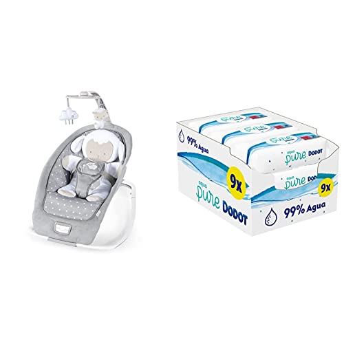 Ingenuity, Hamaca Mecedora para Bebés Cuddle Lamb con vibraciones, arco de juego son 2 peluches, 12 melodías & Dodot Toallitas Aqua Pure para Bebé, 99% Agua, 432 Unidades, ( Paquete de 9 x48)