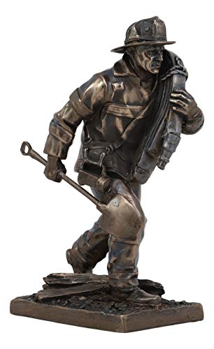 Image of Ebros Fireman in Action with Shovel and Hose Pipe Statue 7.25 inch Tall Civil Service Hero Freedom Fire Fighter Decorative Sculpture 911 Emergency Fire Man Figurine Brigade Engine Rescue Operation Themed