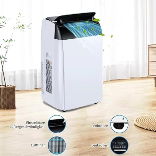 3- in- 1 Mobiles Klimagerät 10000 BTU- Schnelles Kühlen, Ventilator & Luftentfeuchter- Energieklasse A+, leiser Betrieb, 2 Geschwindigkeiten, 24h- Timer, Fernbedienung- Für Zuhause & Büro- S-4