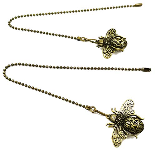 Hyamass Ceiling Fan Pull Chain Extender, 2-Pack 12 Inch Vintage Bee Decorative Pull Chains for Ceiling Fans and Lights with Charm Pendants & Ball Chain Connectors (Queen Bee)