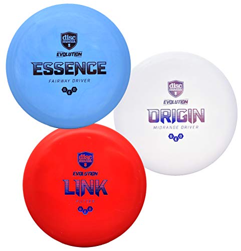 Discmania Evolution GEO Disc Golf Set of 3  Includes Disc Golf Putter, Mid-Range and Driver, (Colors Will Vary)