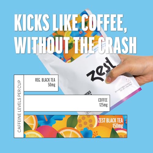 Zest Tea Energy Hot Tea, High Caffeine Blend Natural & Healthy Coffee Substitute, Perfect for Keto, 20 Servings (150mg Caffeine Each), Compostable Teabags (No Plastic) - Blue Lady Black Tea