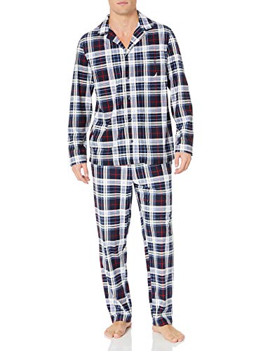 Nautica Men's Cozy Fleece Plaid Pajama Set, Maritime Navy, Large