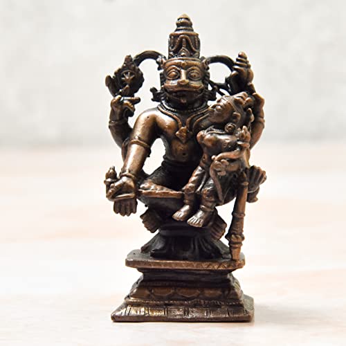 Image of Bhimonee Decor Handmade Copper Lakshmi Narasimha Idol | 2.9 Inch | Patina Antique Finish Pack of 1 Piece