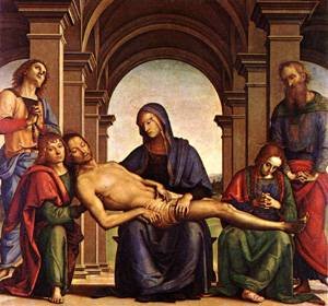 Pieta de Pietro Perugino peinture à l'huile 36x48 pour habiller un grand mur vide avec élégance