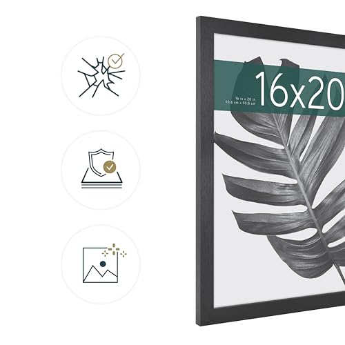 MCS Studio Gallery 16x20 Poster Frame Black Woodgrain, Vertical & Horizontal Wall Hanging Large Picture Frame for Photos, Posters & Art Prints (1-Pack)