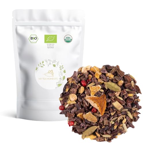 Chai de Cacao a Granel 100 Gramos - My Tea Moments - Cultivo Sostenible - Ingredientes Naturales - Cacao, Canela, Cardamomo, Hinojo, Jengibre, Naranja, Pimienta Rosa, Regaliz.