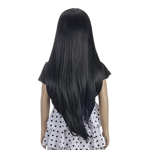 Morticia Long Straight Middle Parting Girls And Kids Halloween Costume Pretend Play Wig (Black) #TOP2