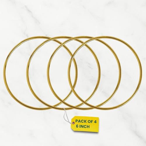 Image of ecofynd 4pcs Circle 6 Inch Metal Crafts Hoops, Gold Dream Catcher Rings Supplies, Macrame Creations Ring for Wreath Crafts, DIY Projects handicrafts Decoration Wall Hanging Craft (CS4003-GO)