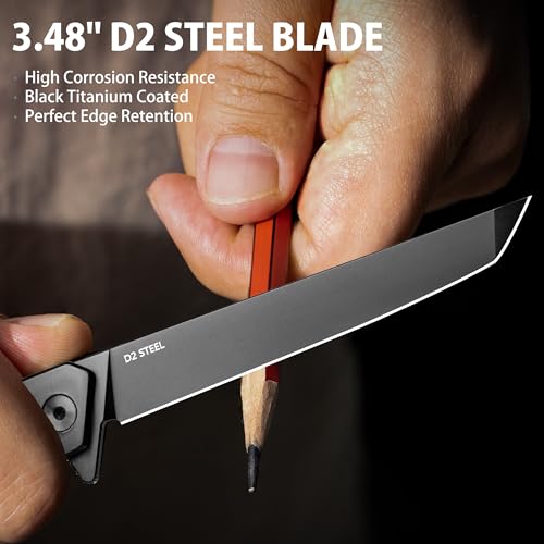 Image of VALHALLA Slim EDC Pocket Knife, 3.48'' D2 Steel Tanto Folding Knife | Compact Work Knife, Pocket Knife For Men with Clip, Frame Lock, Gift For Men Women