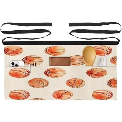 Tablier court de serveur lot de 3 avec poches motif basketball