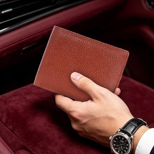 Image of 100% Full Grain Nautral Genuine Pure Original Buff Leather Purse Wallet for Man Mens with Coin Pockets Bifold. 6 Card Slots, 2 Currency Slots, 1 ID Window & 2 Hidden Pockets (TAN)