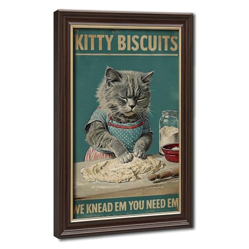 Poster abstrait rétro chat et biscuit déco cuisine toile 20x30