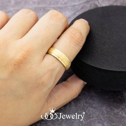 555Jewelry Grooved Stainless Steel Rings for Women, Simple Sparkly Glittering Sandblast Texture Wedding Bands for Women, Comfort Fit Womens Eternity Ring Band Engagement Wedding Ring, Gold, Size 7 by 555Jewelry - Used condition - Image 2