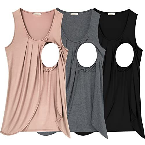 Parnixs Summer Women's Maternity Nursing Tank Top Sleeveless Comfy Breastfeeding Clothes, Group D, Large (3 Pcs) #TOP15
