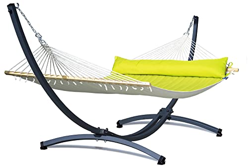 Potenza Outdoor Hängematte mit Gestell für 2 Personen I Catargo - Baumwolle Doppelhängematte XXL 220x160, 220kg I Hängemattengestell 220kg, wetterfest… (Grün, Basic Gestell Graphit)