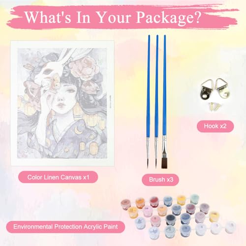 Image of HASTHIP Diy Paint By Number Kit Wall Decor Paint Japanese Courtesan Diy Oil Paint Kit With Acrylic Paints & Paint Brush No Framed Canvas Oil 15.7X20 Inches,Multicolor