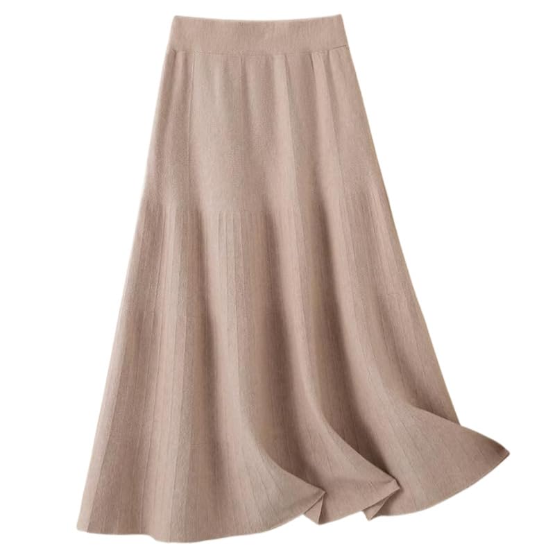 Falda De Punto De Mujer - Falda Larga Plisada De Cintura Alta Elástica Elegante De Color Sólido De Otoño E Invierno Vintage para Mujer Falda De Punto Delgada De Línea A Ropa De Fiesta