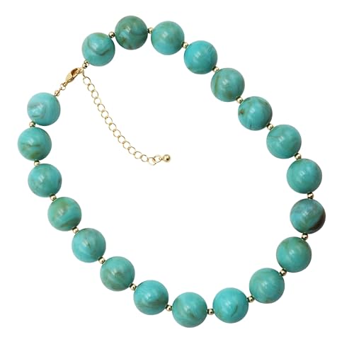 Collier de grosses perles en résine turquoise marbré Rosemarie & Jubalee