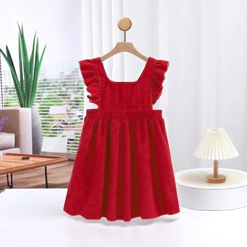 Girls Sleeveless Corduroy Spring Dress Kids Casual Square Neck Ruffle Loose Suspender Tank Dresses 2-10 Years2