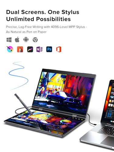 Image of UPERFECT Delta Pro Touch Portable Monitor, 16 inch 2K Laptop Screen Extender, Touchscreen Dual Monitor with Stylus, First Pressure-Sensitive Touch Display, Stacked Folding Vertical Dual Screen with Stand