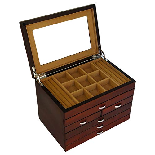 Joyero organizador con espejo, caja de almacenamiento de madera de 6 capas para niñas, elegante organizador de relojes y joyas con espejo grande, perfecto para regalos y presentaciones