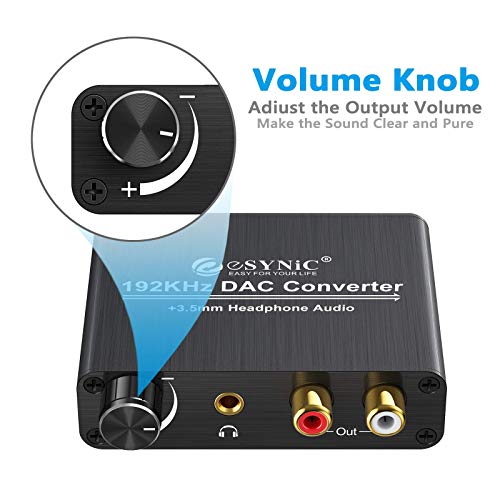 Esynic 192Khz Optical To Rca Converter Volume Adjustable Digital To Analog Audio Converter 3.5Mm Audio Jack Output Digital Audio Converter Box Optical To Analog Audio Adapter For Ps3 Ps4 Dvd Hdtv Etc #TOP3