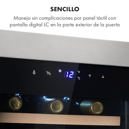Klarstein Vinoteca 12 Botellas, Nevera Expositora Vino y Cerveza de Una Zona, Pequeña, Interior y Exterior con Puerta de Cristal, Protección UV, Panel Táctil, 4-22°C - imagen 4
