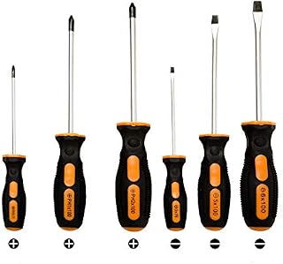 Durable 6pc Screwdriver Set  Chrome Vanadium Steel with Magnetic Tips  Includes 3X Flat-Head Sizes: 3x75mm/5x100mm/6x100mm and 3X Phillips-Head: PH0x75mm/PH1x100mm/PH2x100mm