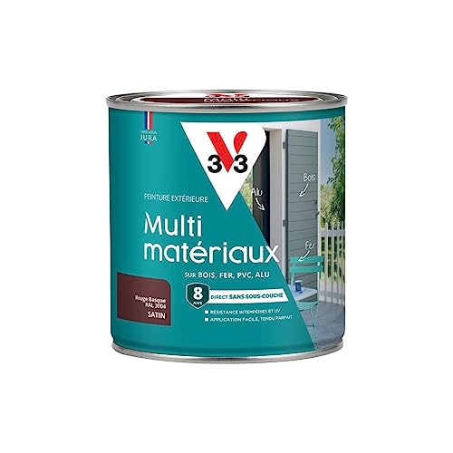 V33 Peinture extérieure Multi-matériaux, Rouge basque satin 0,5L