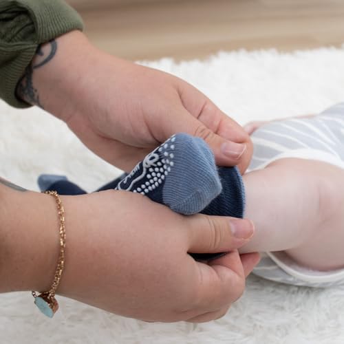The Peanutshell Organic Baby Boy Socks 0-24 Months Set of 12 - Non-Slip Grip, Soft Cotton Newborn & Toddler Socks - Blue Gray4