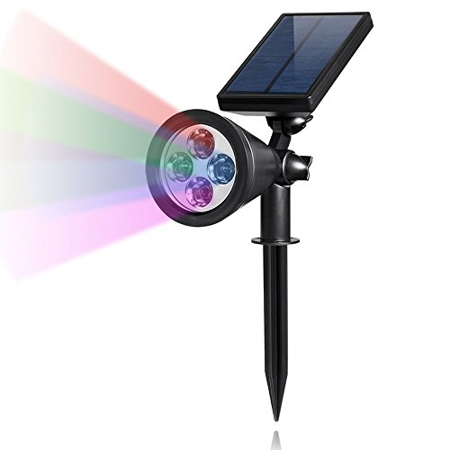 PrimeTrendz TM Color Changing LED Solar Light Spotlight for Outdoor Wall Light, Security Lighting, Path Lights, Landscape Light, Solar Flag Pole Light for Tree, Patio, Deck, Yard, Garden, Pool Area