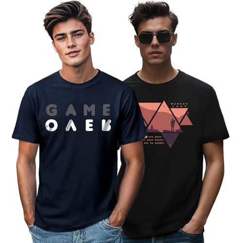 T-shirts en pur coton homme avec col rond et demi-manches coupe droite bleu marine noir L