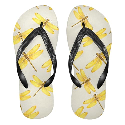 Dragonfly Yellow Flip Flops for Beach Thong Sandals Anti-slip Lightweight Beach Shoes for Summer Outdoor Travel